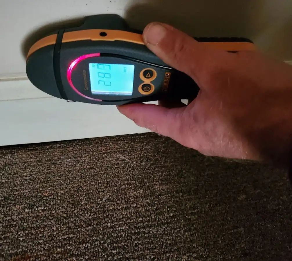 Moisture detection at baseboard during Storm Damage Restoration in Berea